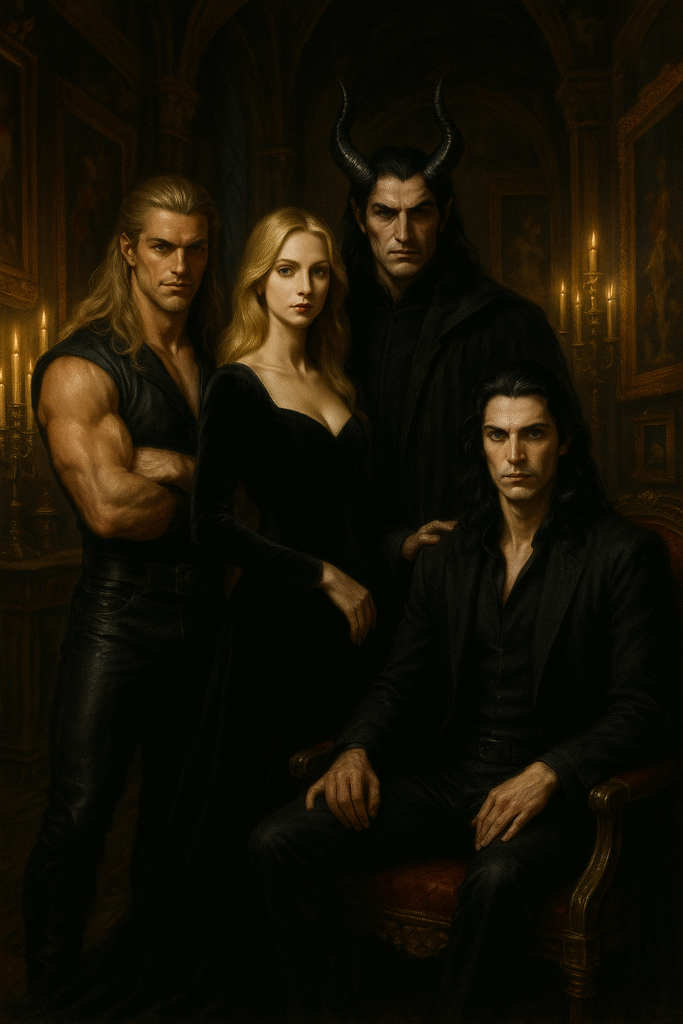 The Cortea Family. Lord Andra Cortea, Axorus, Arkyne, and Gwenivere Claddagh-Cortea. The Realm of Charotica.